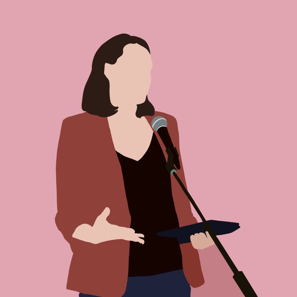 illustration of Lauren standing at a microphone